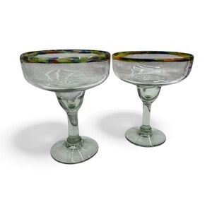 Mexico Handblown Confetti Rim Margarita Glasses - Set of 2